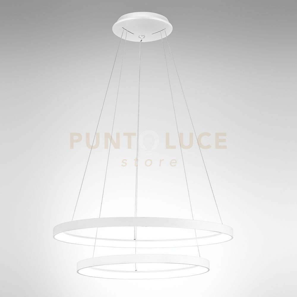 foto del prodotto krizia s 2 sospensione colore bianco a led 3000k 6300lm 88w dimmerabile in alluminio d.48-58cm 2 cerchi
