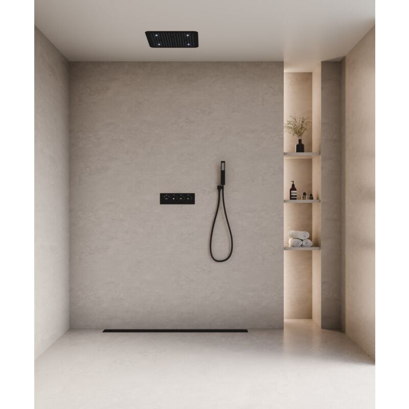 foto del prodotto kroos gruppo doccia termostatico a led a soffitto nero