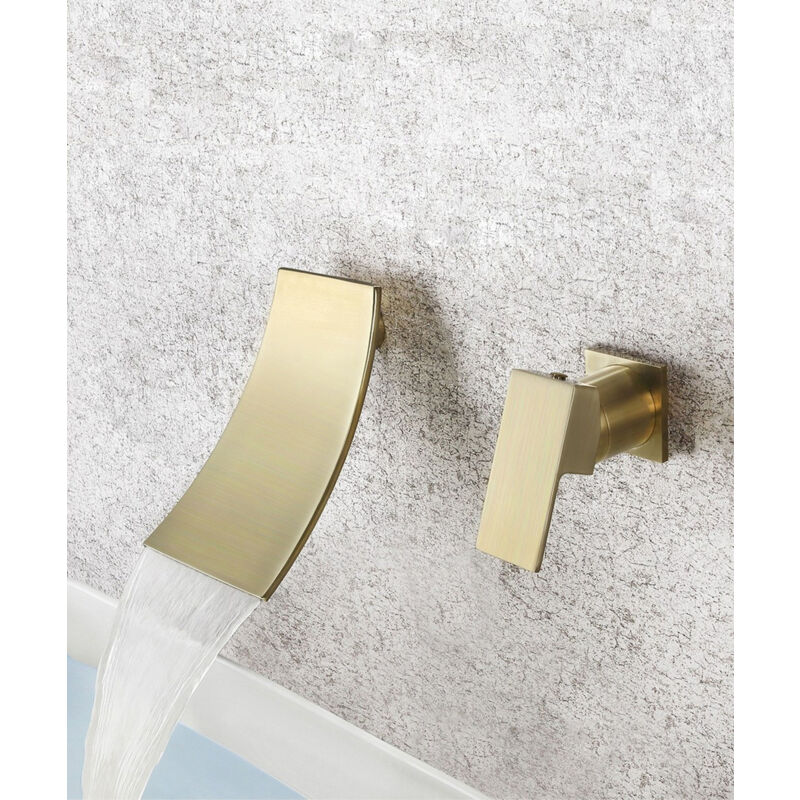 foto del prodotto kroos miscelatore a parete per lavabo con incasso a cascata oro spazzolato santa maria