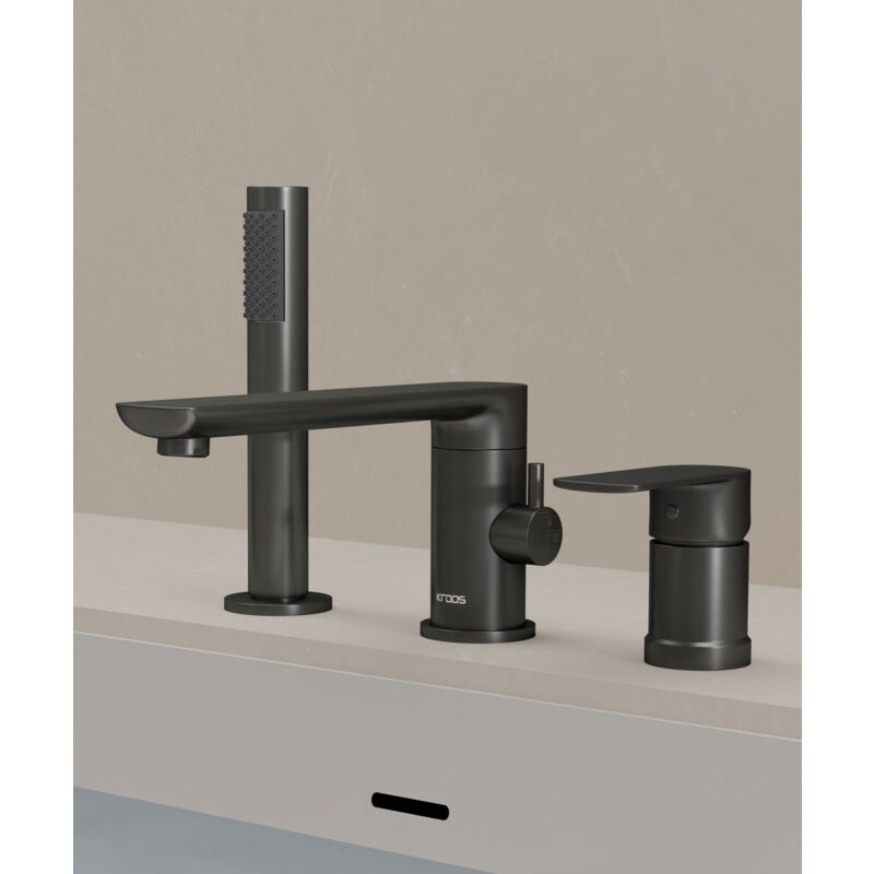 foto del prodotto kroos - miscelatore per vasca e doccia a 3 fori in metallo canna di fucile - nunki