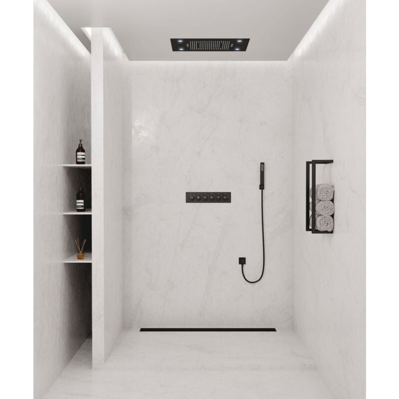 foto del prodotto kroos pannello doccia termostatico con soffione a led 800x600 mm nero