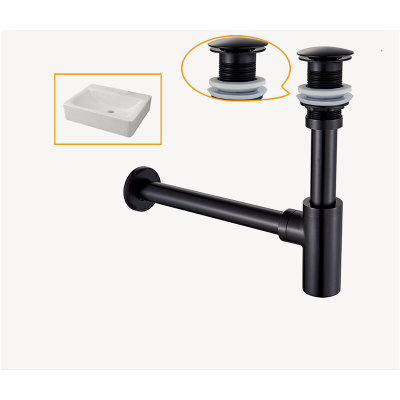 foto del prodotto kroos sifone cilindrico per lavabo con scarico e senza troppopieno in ottone nero