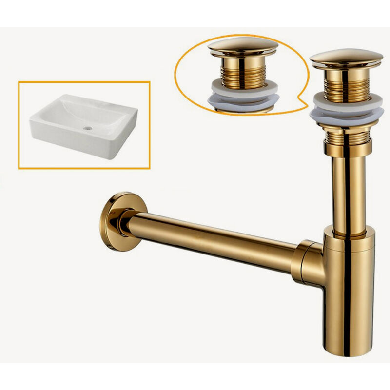 foto del prodotto kroos sifone cilindrico per lavabo con troppopieno in ottone dorato
