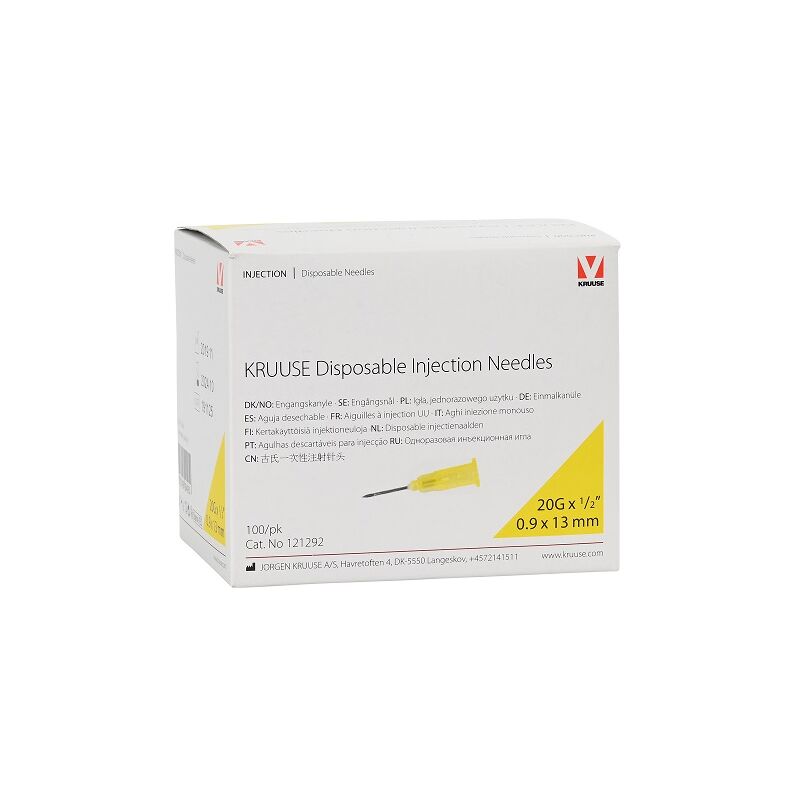 foto del prodotto kruuse aghi usa e getta 0.9 x 13 mm, 20gx1 2 , giallo, scatola 100 unit 
