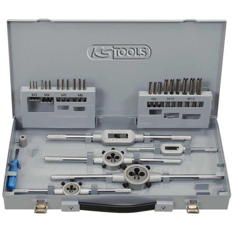 foto del prodotto ks tools 331.0744 serie di utensili per filettare in hss co in cassetta per uso industriale, 44 pezzi