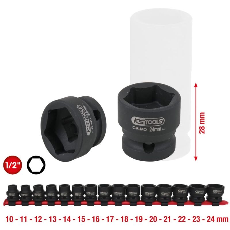 foto del prodotto ks tools 515.0055 serie di bussole esagonali per avvitatori ad impulsi 1 2, extra corte, 15 pz