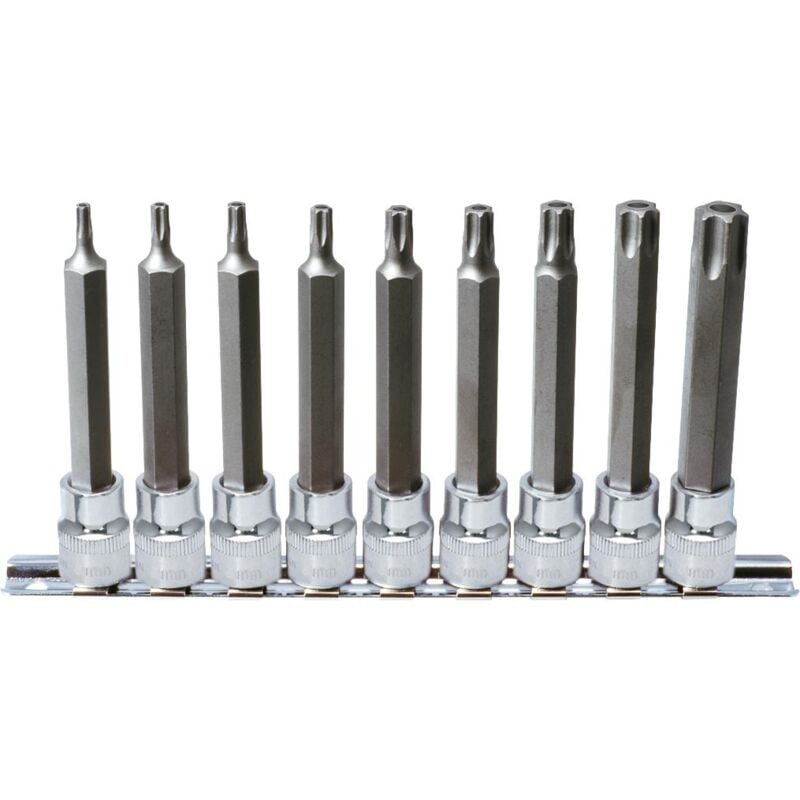 foto del prodotto kstools 3 8 serie di bussole p.viti torx c.foro chrome lunghe,9 pztb20 tb60
