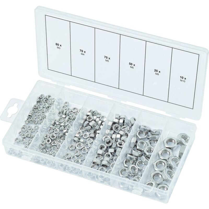 foto del prodotto kstools assortimento di dadi metrici in acciaio inox, 300 pz