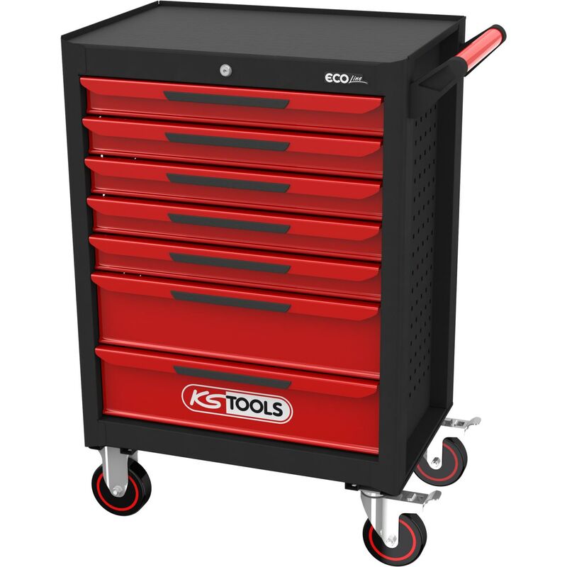 foto del prodotto kstools carrello portautensili ecoline nero rosso con 7 cassetti