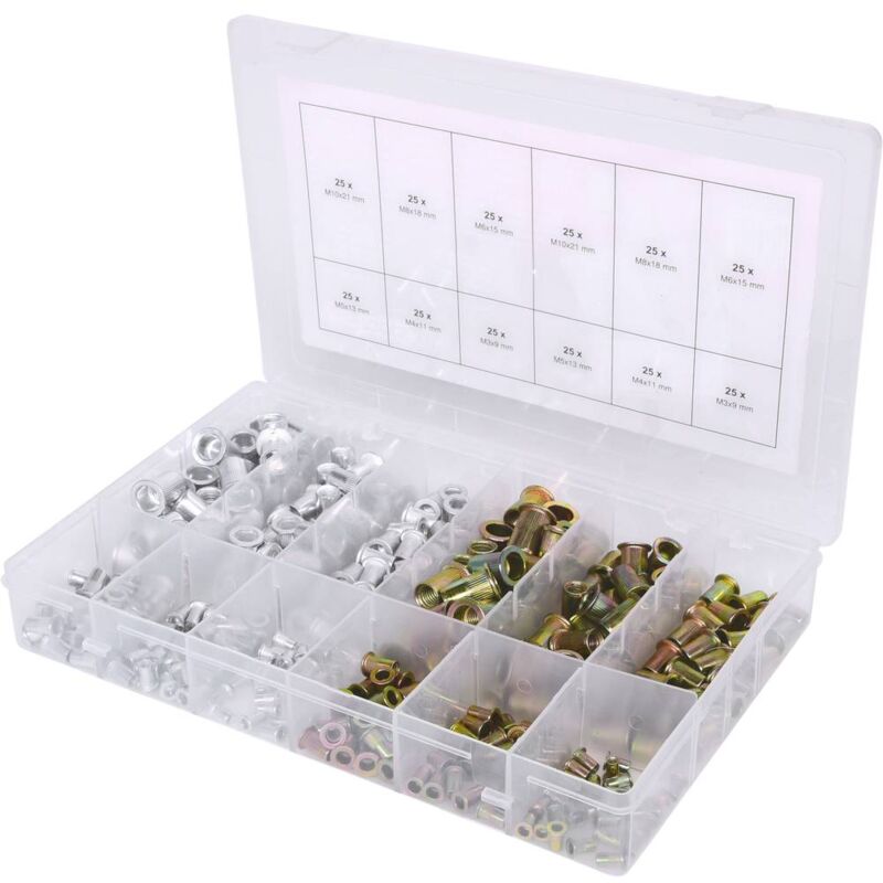 foto del prodotto kstools ks tools 970.0630 assortimento di fascette filettate, acciaio e alluminio, m3x9mm m10x21mm, 300 pz