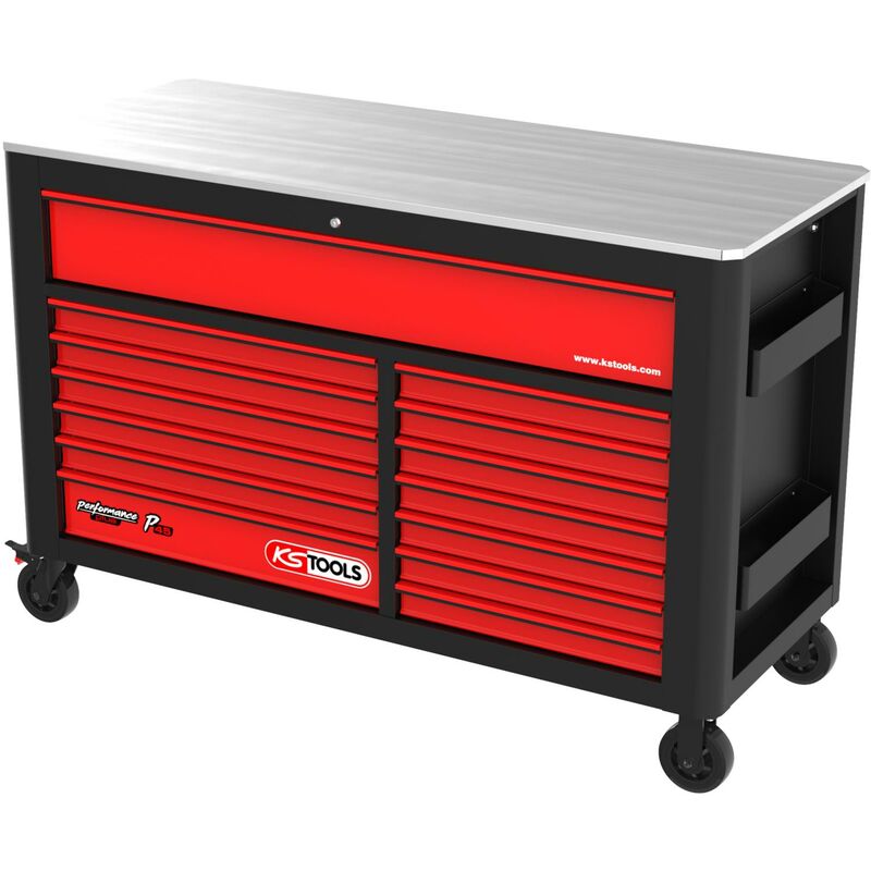 foto del prodotto kstools performanceplus p45 nero rosso carrello officina con 14 cassetti