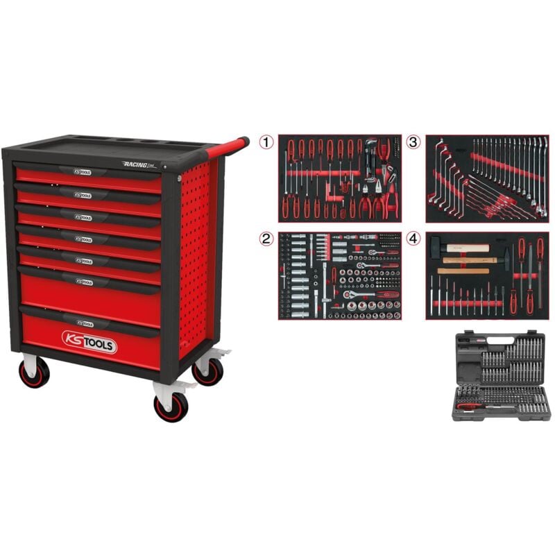 foto del prodotto kstools racingline nero rosso carrello portautensili con 7 cassetti e 515 utensili premium