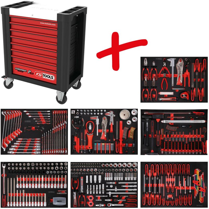 foto del prodotto kstools serie carrello da officina performanceplus p10 con 397 utensili per 7 cassetti