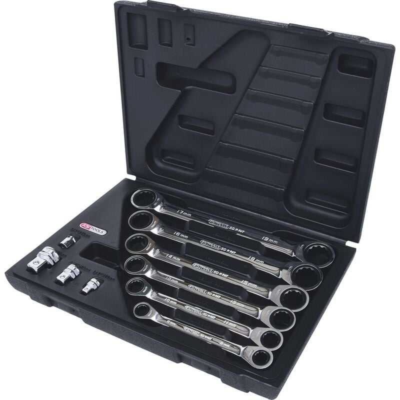 foto del prodotto kstools serie di chiavi a cricco doppie poligonali gear 10pz.8x9 17x19mm,c.adattatore