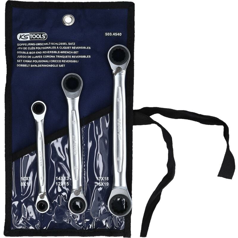 foto del prodotto kstools serie di chiavi a cricco doppie poligonali reversibili 4in1 gear 3 pz