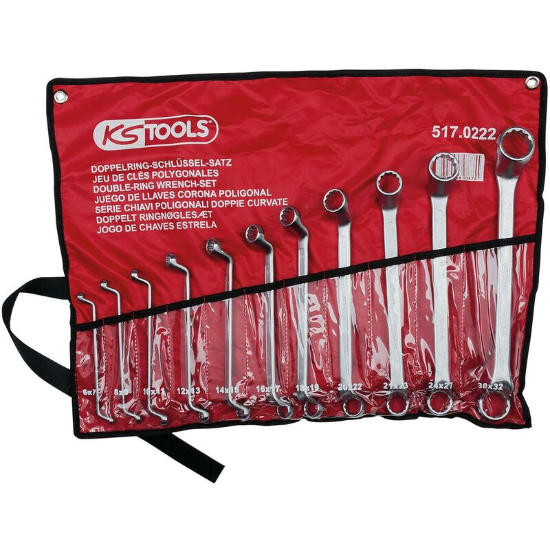 foto del prodotto kstools serie di chiavi poligonali a 2 bocche,piegate,11pz.6x7 30x32mm