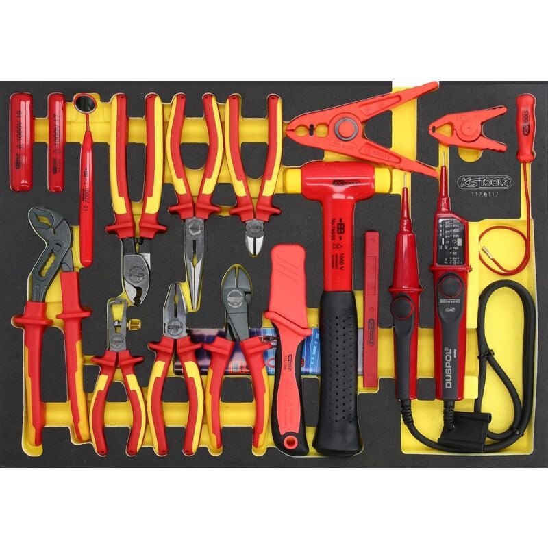 foto del prodotto kstools serie di pinze ergotorque vde nell aposinserto in schiuma, 17 pz