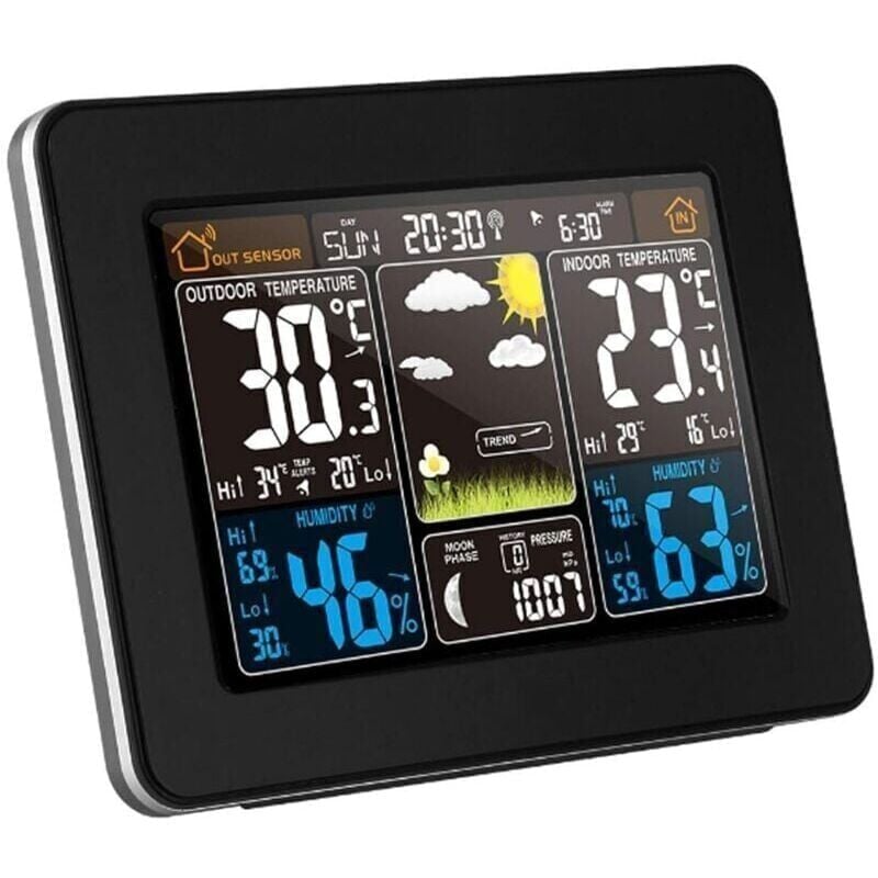 foto del prodotto kueatily stazione meteorologica wireless ulisem con avviso e temperatura umidit barometro sveglia orologio lunare meteo con sensore esterno