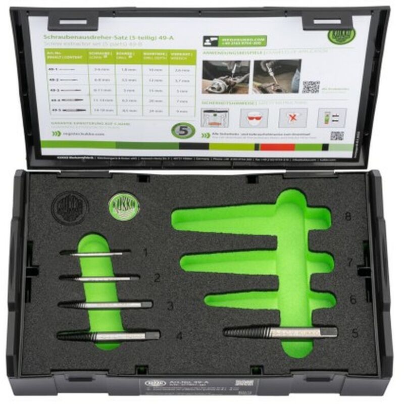 foto del prodotto kukko - set estrattore per viti 49-a m3-m18 5 pezzi, misura nominale 1.2.3.4.5