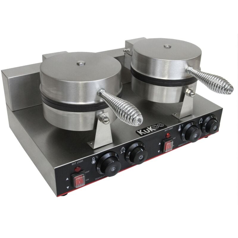 foto del prodotto kukoo piastra elettrica per waffle professionale doppia per cialde, con timer e temperatura regolabile 50 250 c, 1000w ideata per uso professionale