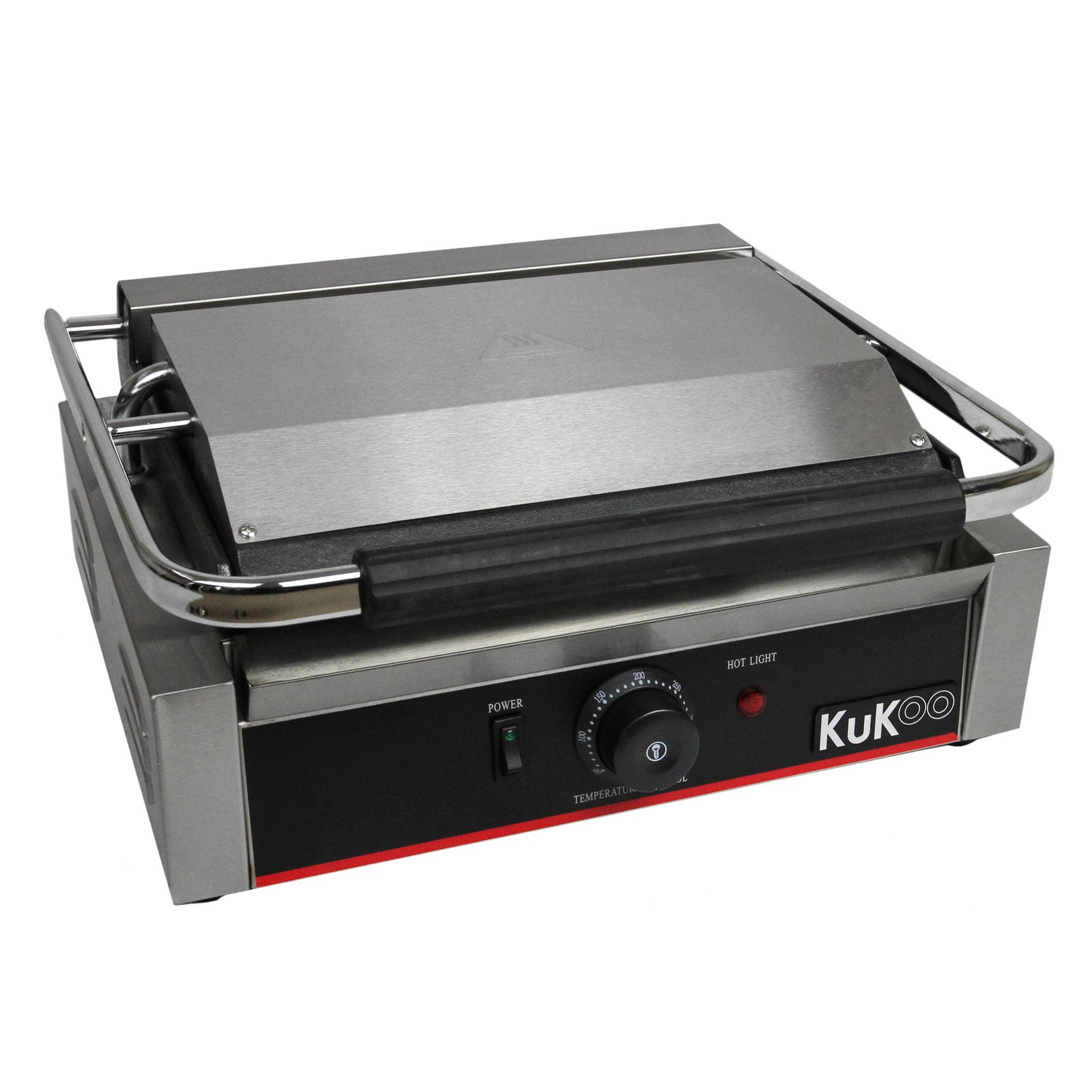 foto del prodotto kukoo piastra per panini professionale con griglia rigata, 2200w, 50 300 c, acciaio inox e griglia in ghisa per hamburger, sandwich con spazzola