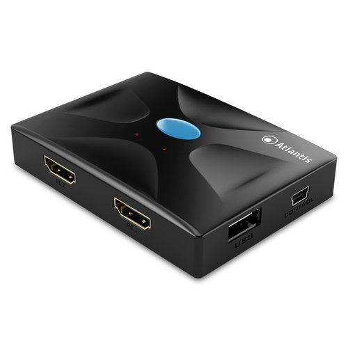 foto del prodotto kvm hdmi atlantis p021 mthk02 switch usb tastiera, mouse, video hdmi a 2 porte ingresso uscita include 2 cavi di collegam.
