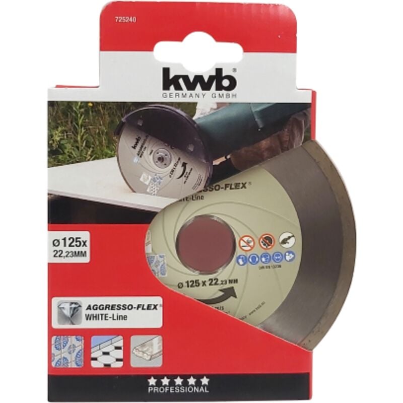 foto del prodotto kwb 1 disco diamantato aggressor flex white line 125x22mm per smerigliatrice ideale per piastrelle travertino marmo