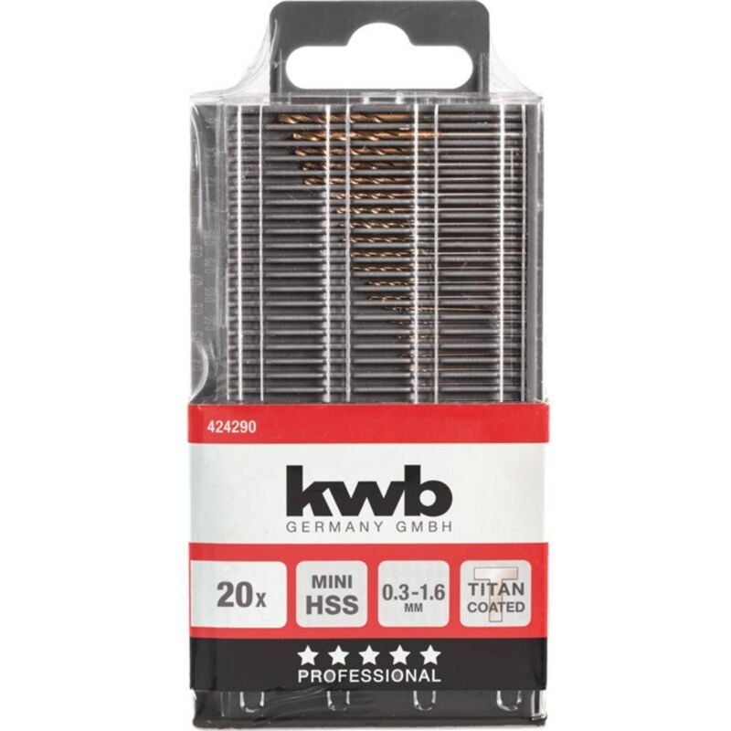 foto del prodotto kwb 424290 hss titanio kit punte a spirale da metallo 20 parti m2 din 338 alberino cilindrico 1 pz.