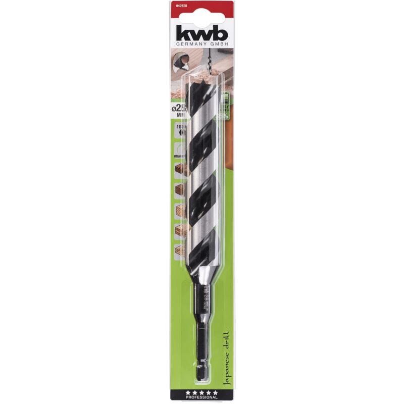 foto del prodotto kwb 42928 akku top 3 s japan snake bit 042928 28mm, con gambo esagonale 10mm e 235mm di lunghezza totale, affilatura speciale super tagliente, per