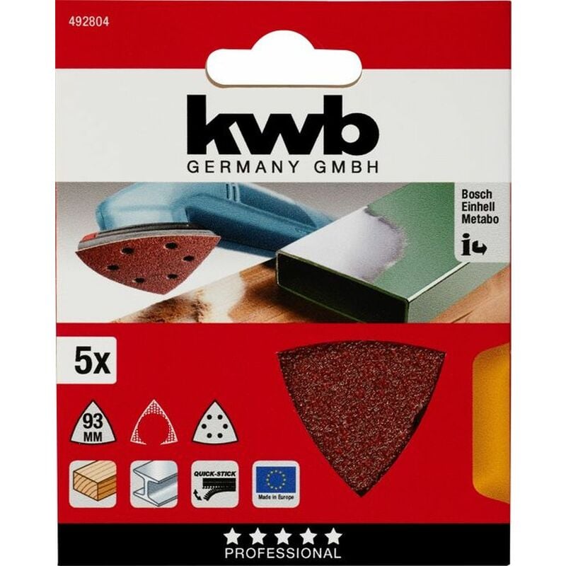 foto del prodotto kwb 5 triangoli abrasivi per legno e metallo 93x93 grana 240
