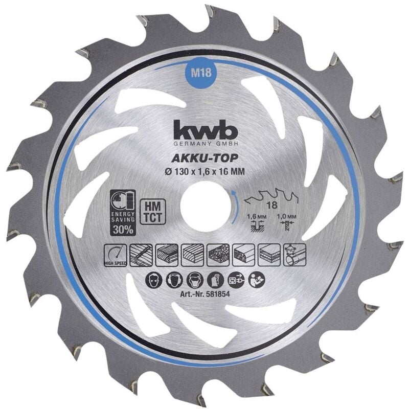 foto del prodotto kwb 581854 lama circolare in metallo duro 130 x 16 x 1.0 mm numero di denti 18 1 pz.