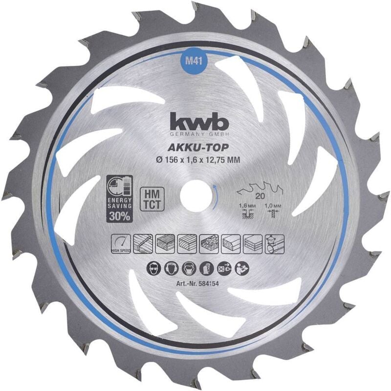foto del prodotto kwb 584154 lama circolare in metallo duro 156 x 12.75 x 1.0 mm numero di denti 20 1 pz.