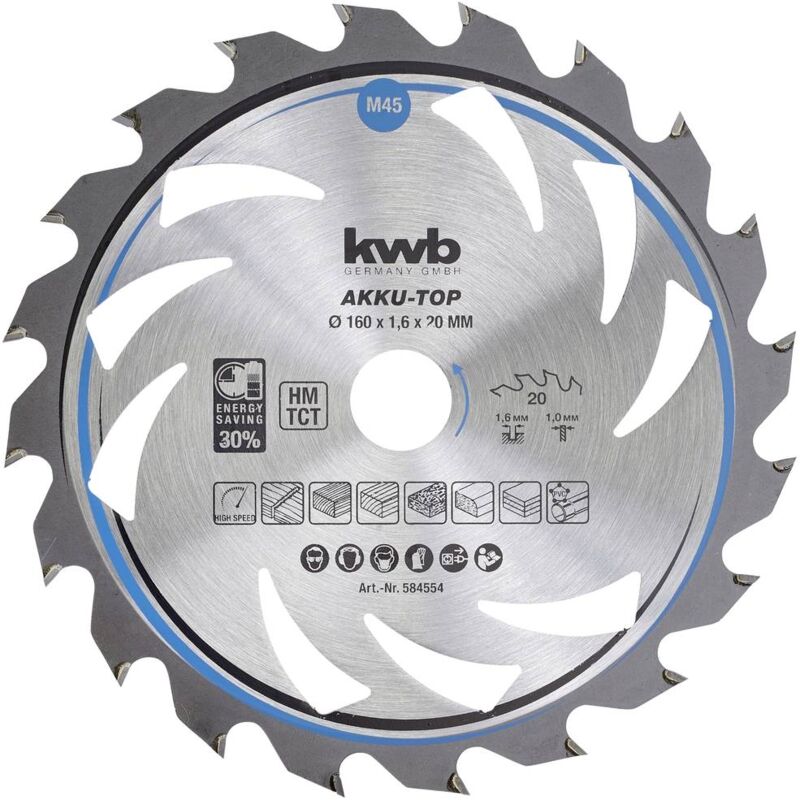 foto del prodotto kwb 584554 lama circolare in metallo duro 160 x 20 x 1.0 mm numero di denti 20 1 pz.