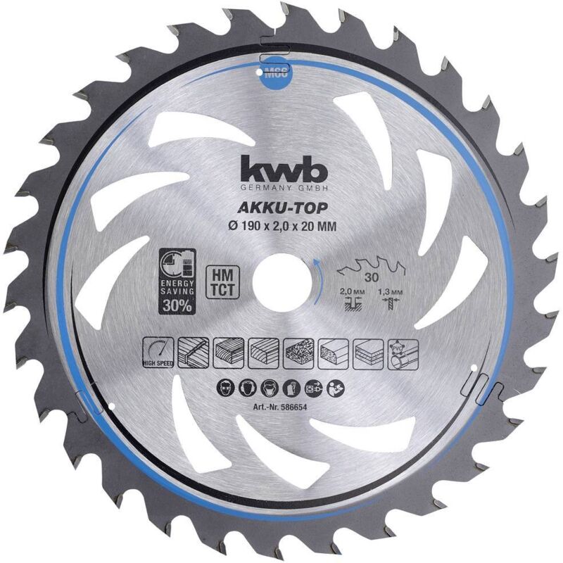 foto del prodotto kwb 586654 lama circolare in metallo duro 190 x 20 x 1.3 mm numero di denti 30 1 pz.