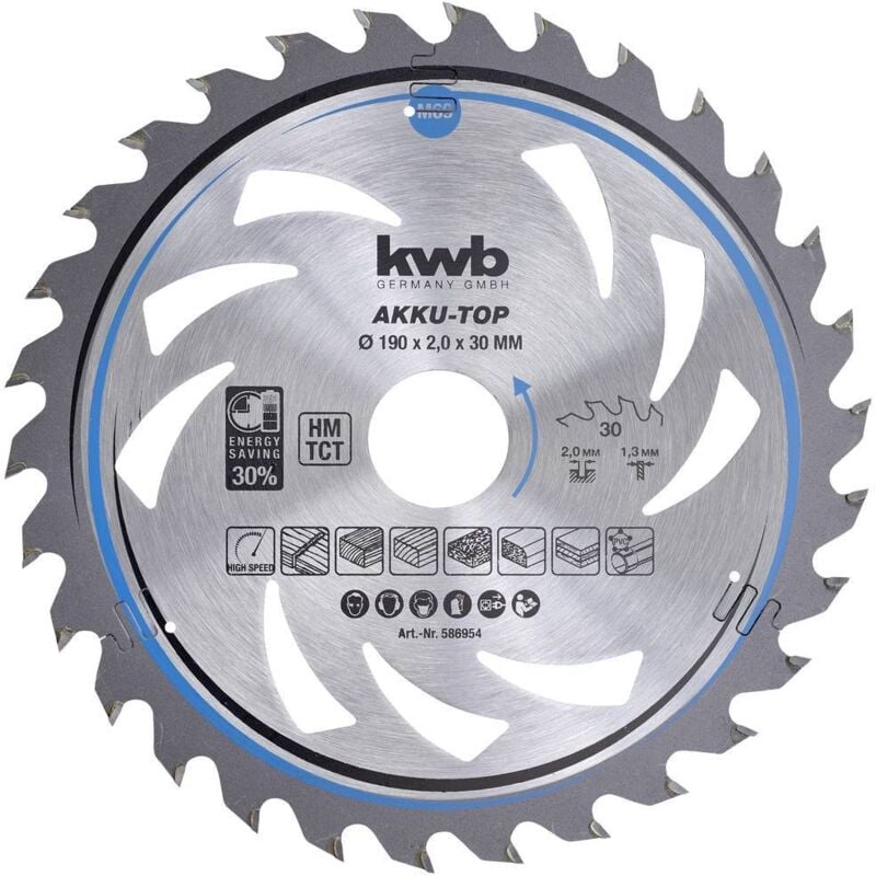 foto del prodotto kwb 586954 lama circolare in metallo duro 190 x 30 x 1.3 mm numero di denti 30 1 pz.
