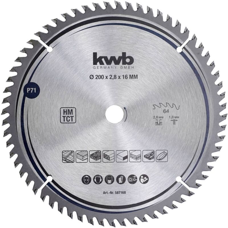foto del prodotto kwb 587168 lama circolare in metallo duro 200 x 16 mm 1 pz.