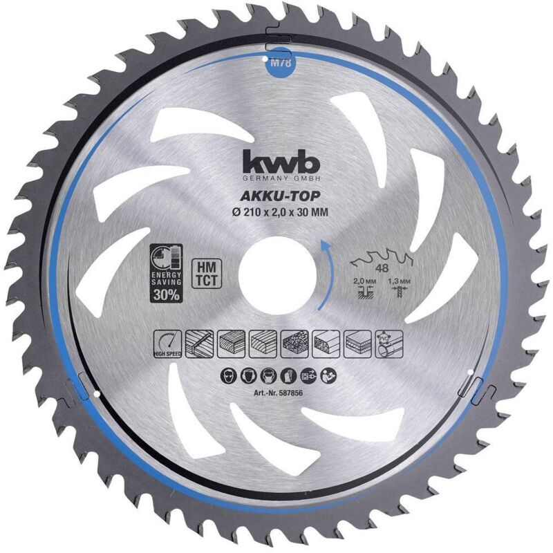 foto del prodotto kwb 587856 lama circolare in metallo duro 210 x 30 x 1.3 mm numero di denti 48 1 pz.