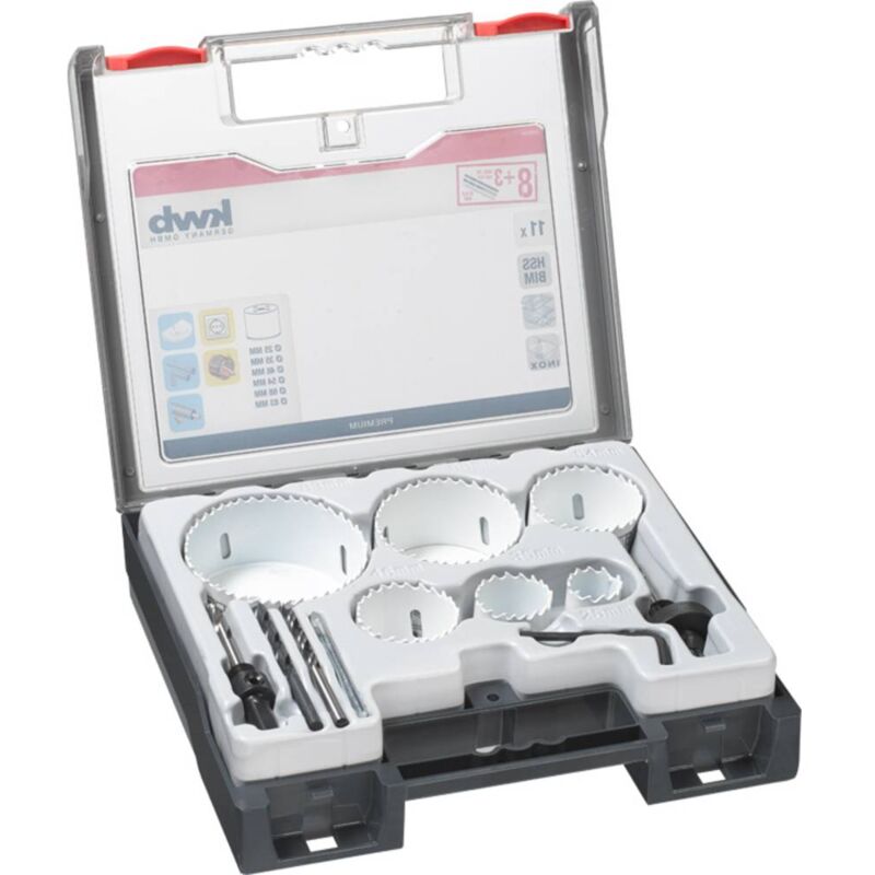 foto del prodotto kwb 598250 kit seghe a tazza 11 parti 25 mm, 35 mm, 46 mm, 54 mm, 68 mm, 83 mm 1 pz.