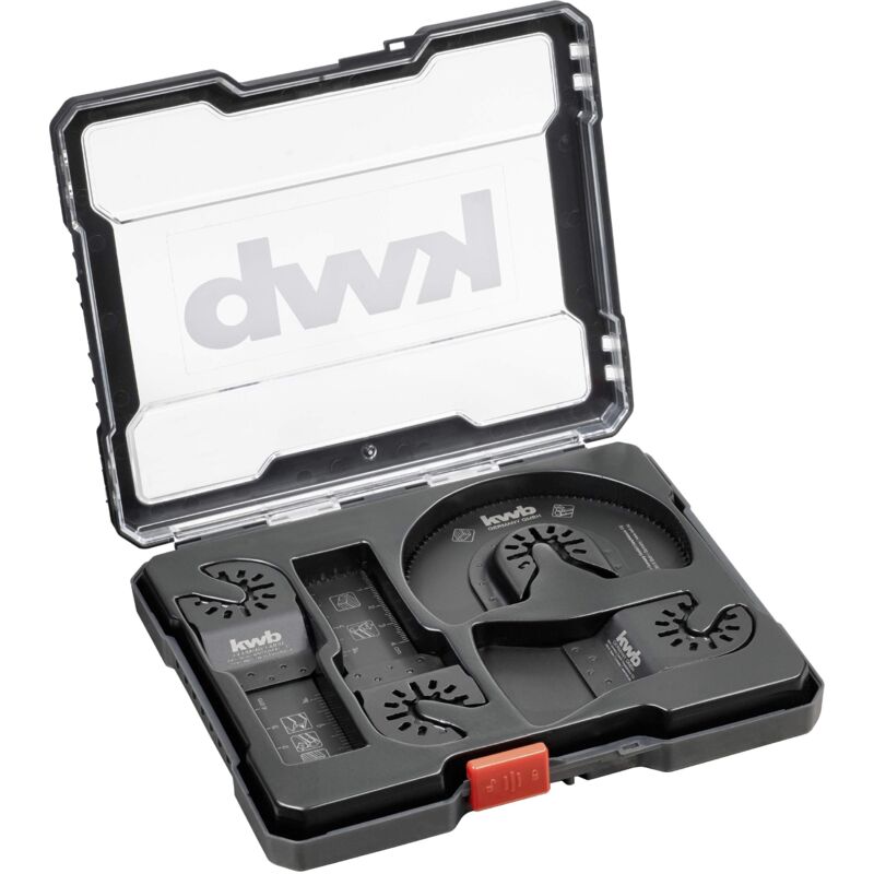 foto del prodotto kwb 708890 accessori multitool in set di 4 pezzi, cv a tuffo 28 mm, lama a tuffo bimetallica 22 mm, lama hcs 87 mm incl. raschietto duro,