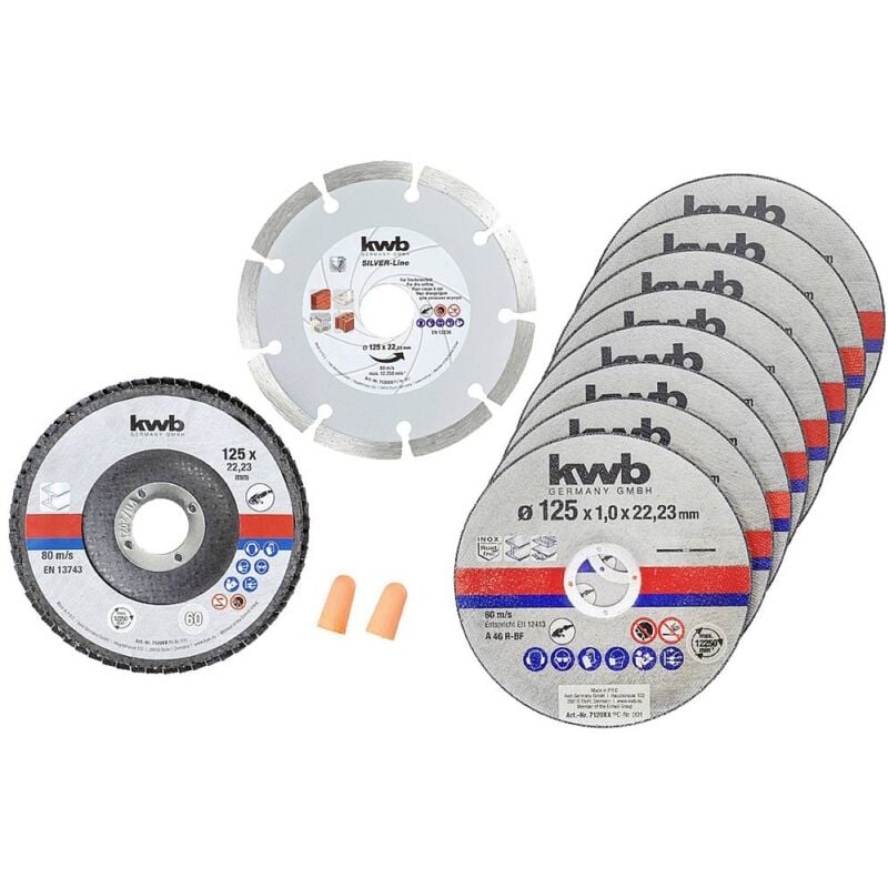 foto del prodotto kwb 712042 kit dischi da taglio 125 mm 10 pz. acciaio inox, pietra, acciaio