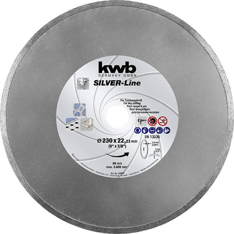 foto del prodotto kwb 725870 disco diamantato diametro 230 mm foro 22.23 mm piastrelle, ceramica 1 pz.