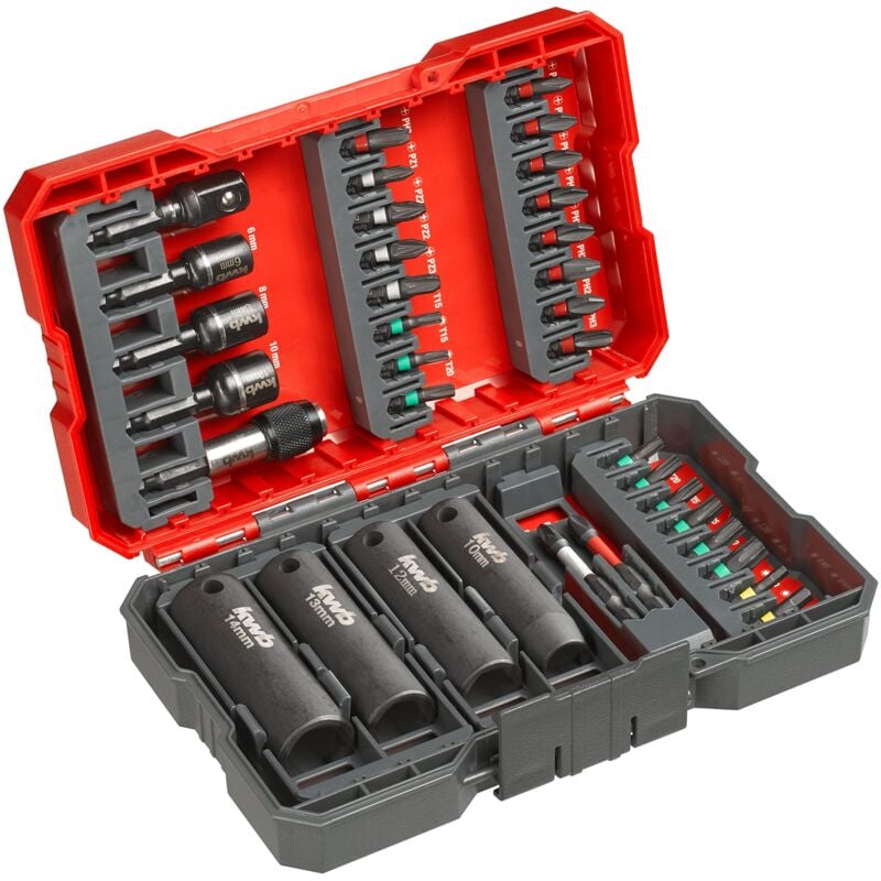 foto del prodotto kwb bit box per chiavi a percussione impatto set di punte da 35 pezzi con portapunte e bussole resistenti agli urti, codoli e c 44626