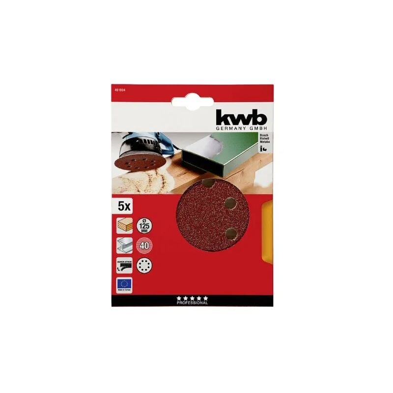 foto del prodotto kwb disco carta abrasiva velcro grana 40 per legno metallo e plastica 125 mm