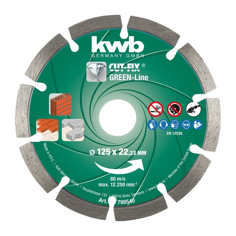 foto del prodotto kwb disco da taglio diamantato green line 125x22 mm per smerigliatrice multiuso per mattoni piastrelle cemento