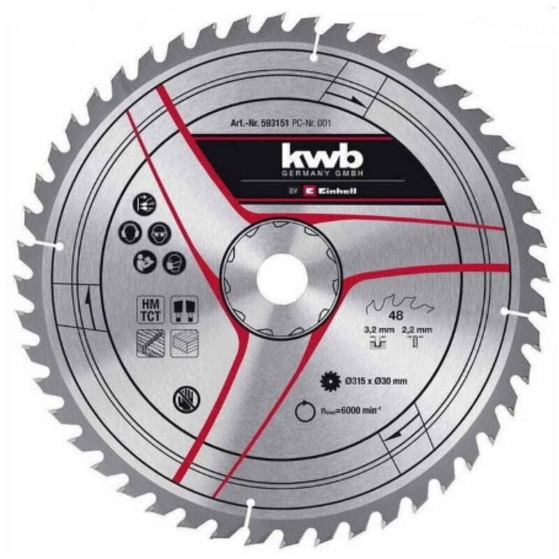 foto del prodotto kwb - disco di ricambio mm 315x30x2,2 per sega circolare troncatrice a 48 denti lama per legno by einhell
