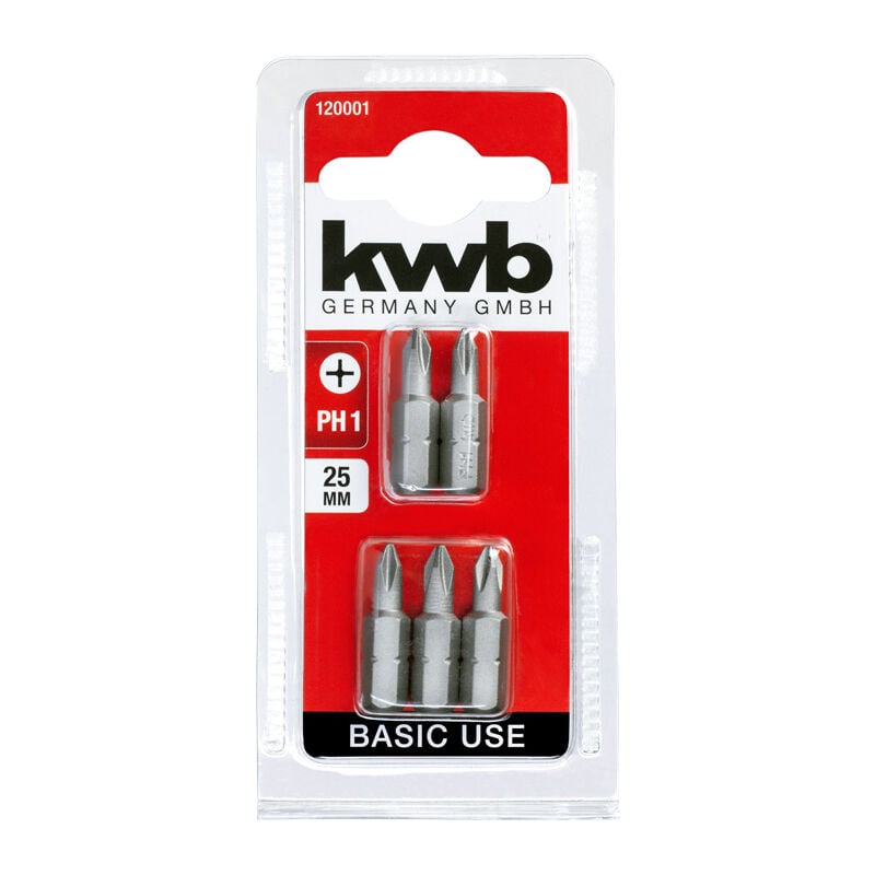 foto del prodotto kwb einhell 49120001 set 5 bits acciaio cromo vanadio 25mm ph 1 1 4 avvitatore
