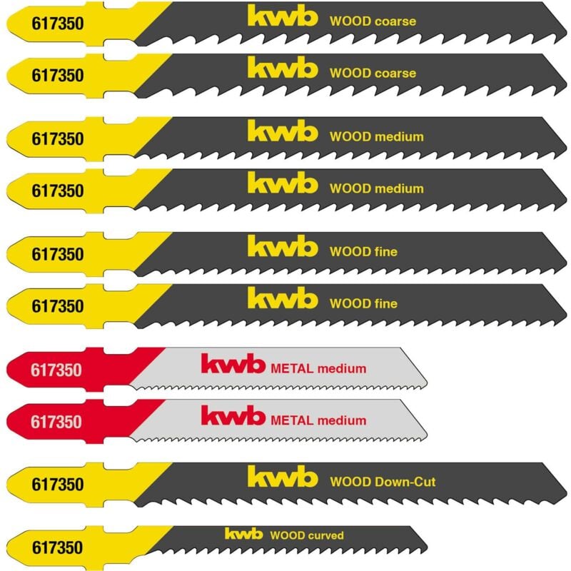 foto del prodotto kwb einhell set di 10 lame per seghetto alternativo accessori per seghetto alternativo, albero a t, per legno e metallo, con scatola di