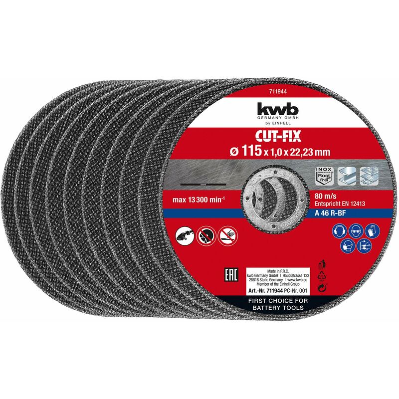 foto del prodotto kwb einhell set di dischi da taglio sottili 115 x 1,0 mm accessori per smerigliatrice angolare, 10 pezzi, 115 x 1,0 x 22,23 mm, max. 13.300