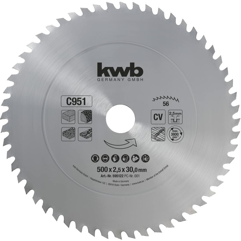 foto del prodotto kwb foglio di legna da ardere cv per costruzione e seghe da tavolo 595122 500 x 30 mm, 56 denti, dente grezzo 
