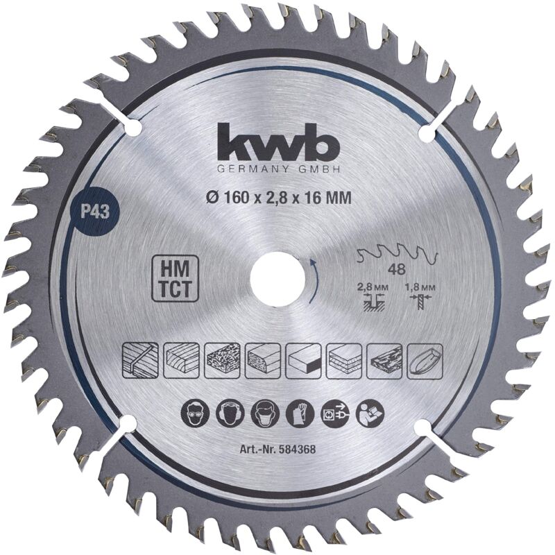 foto del prodotto kwb lama per sega circolare 160 x 16 mm, taglio molto fine, adatta per piani di lavoro, legno e pannelli rivestiti